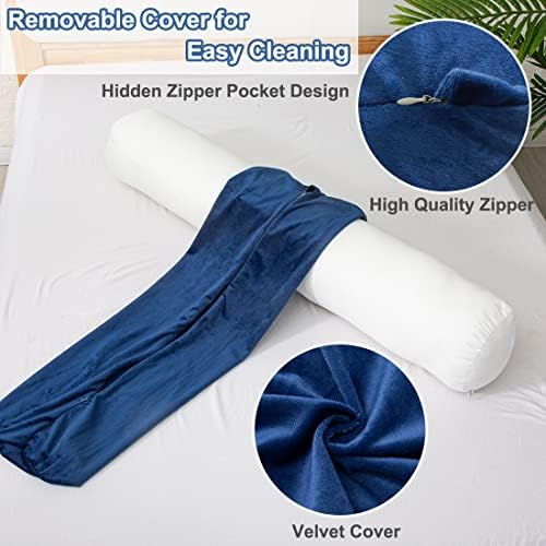 1 MIDDLE ONE Body Pillow for Adults, Bolster Pillow with Removable Velvet Cover, Long Round Cervical Roll Pillow, 35 x 7.87 Inches, Blue - Image 4