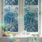 Ocean Blue Octopus Window Privacy Film Rainbow Static Cling Stain Glass Window Film for Glass Door, Decorative Sunroof Decal Sticker for Car 35.4"x78.7" Nautical Castle Coastal Lighthouse - Image 6