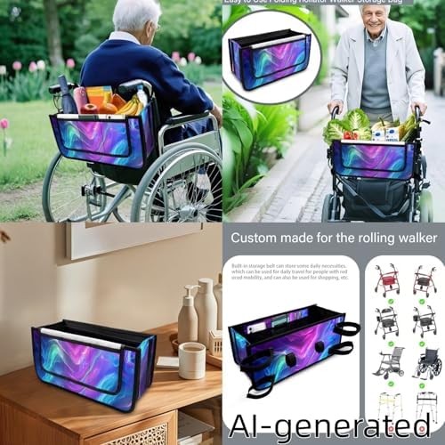 LedBack 3 Piece Set Walker Accessories Blue Purple Walker Seat Cover Soft Rollator Seat and Back Rest Covers Large Capacity Wheelchair Bag for Seniors - Image 5