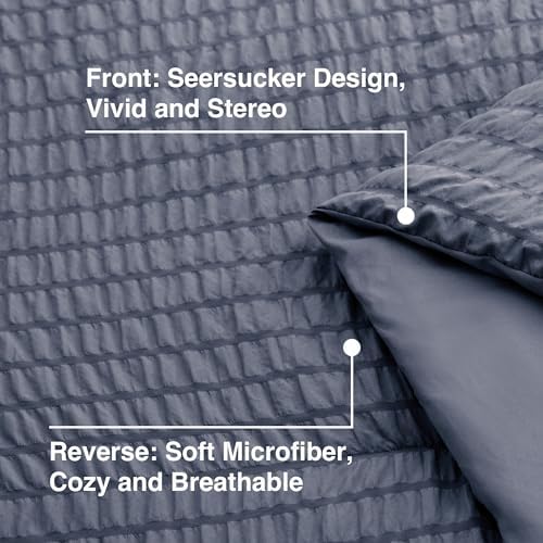 Seersucker Navy Blue California King Comforter Set, 7-Piece Bed in a Bag - Image 5