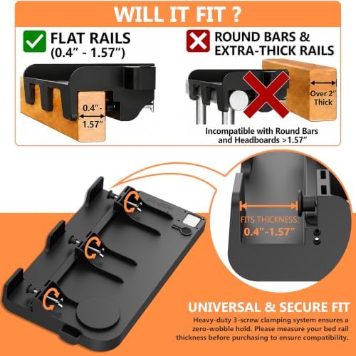 Bedside Shelf for Dorm Bunk Bed with USB Charging Port and 2 AC Outlets, Bedside Caddy, Attachable Bedside Table, College Dorm Essential Clip On Bedside Tray, Bunk Bed Accessories, Bedroom Furniture - Image 4