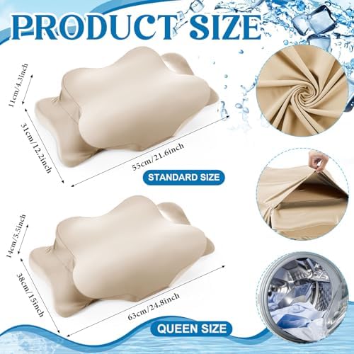 Hahafelt 2 Pcs Cooling Cervical Neck Pillowcase with Envelope Closure (Only Pillowcase) Ergonomic Pillow Case Smooth Soft Cool Case for Side Back Stomach Sleepers(Champagne,Standard Size) - Image 2