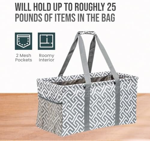 Extra Large Utility Tote Bag - Oversized Collapsible Beach Bag - Geo Gray - Image 5