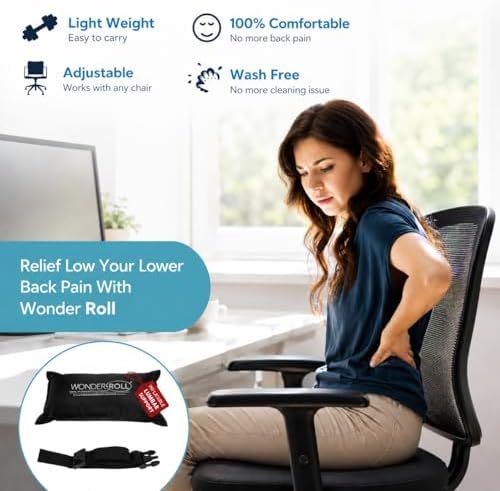 Wonder-Roll Self-Inflating Lumbar Support Pillow for Lower Back Comfort, Adjustable Back Cushion for Office Chair, Car Seat and Airplane Travel, Portable Ergonomic Lumbar Roll - Image 4
