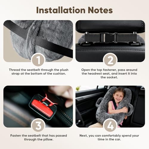 Plzpik Car Pillow for Kids, Removable, Washable Pillowcases and Pillow Inserts(The only Upgrade on the Market),Travel Pillow for Car Sleeping (Darkgray) - Image 6