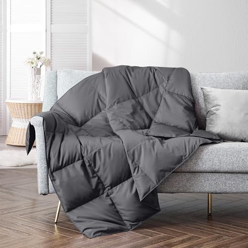 puredown® Soft Feather Down Throw Blanket Lightweight Packable Couch Throw for Indoor and Outdoor Use, Throw 50"X70", Gray, 12oz by Puredown