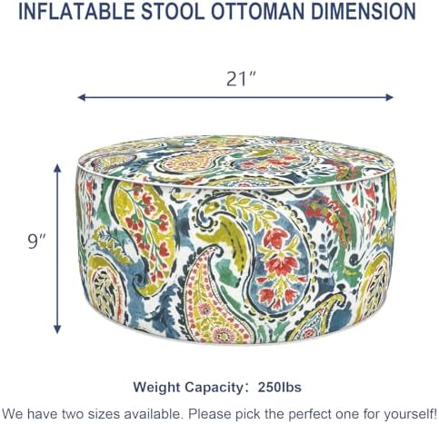 Outdoor Patio Inflatable Ottoman, 21x9 Inch Portable Stool Ottoman with Handle, Round Footrest Stool for Home Garden Camping, Paradise Paisley - Image 2