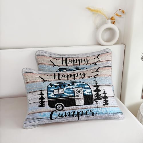 HOSIMA Travel Trailer Printed Happy Camper Twin Quilt with 2 Pillowcases. - Image 6