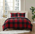 7 Piece Comforter Set Bag Solid Color All Season Soft Down Alternative Blanket & Luxurious Microfiber Bed Sheets, Full, Buffalo Plaid Burgundy/Black by SweetHomeCollection