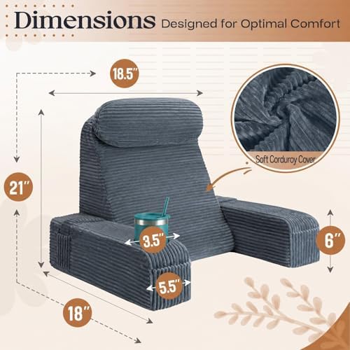 Reading Pillow/Backrest Pillow with Arms, Cup Holder & Phone Pocket - Image 6