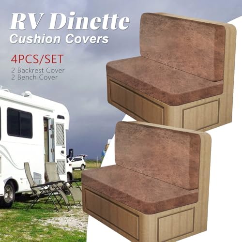 ANARACHON Leather Look RV Dinette Cushion Covers, Stretch Camper Cushion Slipcovers for Travel Trailer Couch RV Booth Seat(2 Backrest Cover & 2 Bench Cover,06 Brown) - Image 4