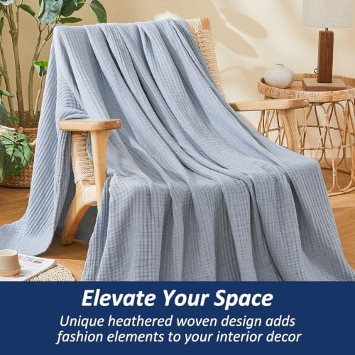 EMME Muslin Cotton Blanket Adults Heather Dusty Blue Throw XL 50"x70" - Image 4
