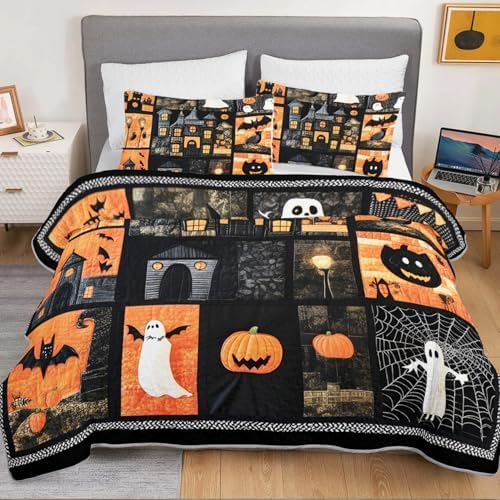 HOSIMA Halloween Quilt King,Patchwork Spooky Bedding with 2 Pillowcases. - Image 3