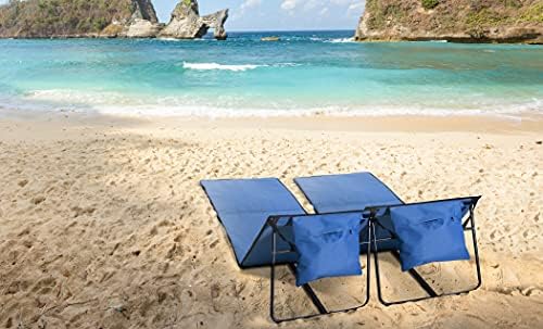 Beach & Lawn Lounge Chair Portable Reclining Lounger with Frame Foldable Mat, Set of 2 Blue - Image 5