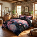CCoutueChen Japanese Cherry Blossom Comforter Set King Women Black Pink Floral Bedding with 2 Pillowcases, 3Pcs Soft Farmhouses Country Bedroom Decor Quilt Set, 104"x90" by CCoutueChen