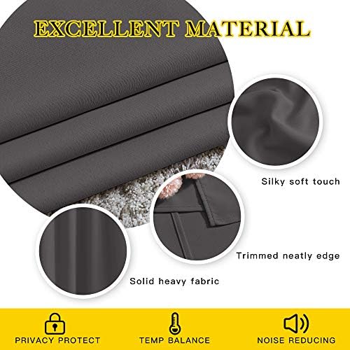 NICETOWN Blackout 72 inch Curtains for Kids Room, Grommet Room Darkening Thermal Insulated Solid Window Treatments Sound Reducing for Bedroom, 2 Panels, W37 x L72, Grey - Image 4
