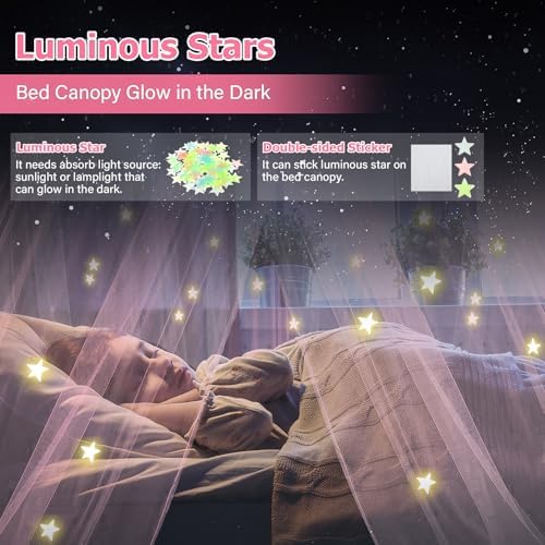 Bed Canopy with Lights, Bed Canopy for Girls Princess with Luminous Stars - Image 3