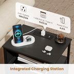 KOMFOTT Nightstand with Charging Station, 24.5" Modern Bedside Table with Fabric Drawer, Open Shelf & Side Pocket, End Table with 2 AC Outlets, USB and Type-C Port for Bedroom (Black,1) - Image 5