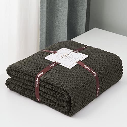 Longhui bedding 100% Cotton Knitted Throw Blanket – Dark Brown, Soft & Cozy, Machine Washable, 51"x63" – Perfect for Living Room, Couch, Sofa, Bed or Travel - Image 2