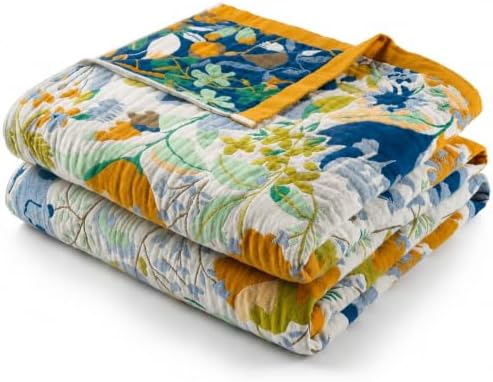 Boho Throw Blanket, 100% Soft Cotton Floral Quilt, Queen 80"x90" by Unknown