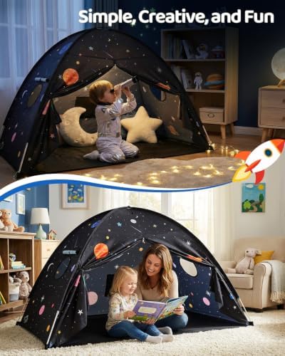 Sumbababy Twin Kids Bed Tent Canopy Galaxy Play Tent Indoor, Black - Image 4