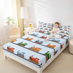 Erosebridal Cartoon Train Fitted Sheet for Boys Girls Kids Cute Steam Engine Twin Bed Sheets,Colorful Vehicles Sheets Locomotive Train Bedding Sets (Light Grey Blue), No Top Sheet - Image 4
