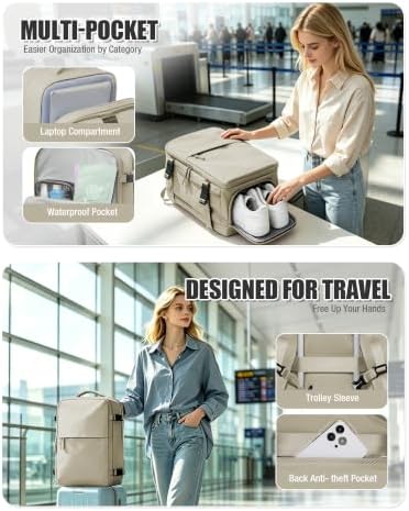 Vacuum Seal Travel Backpack with Air Pump Vacpack Waterproof Carry On Backpack for Travel Bag Women Men with Vacuum System Compression Airlines Approved Daypack Laptop Hiking Space Saver Bags Khaki - Image 7