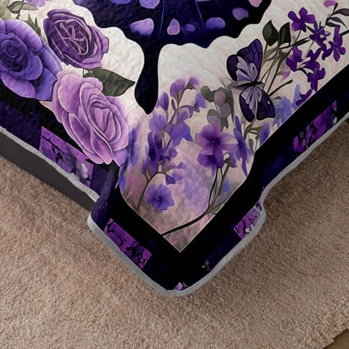 HOSIMA Floral Butterfly Aesthetic Plaid Full Quilt Set with 2 Pillowcases. - Image 4