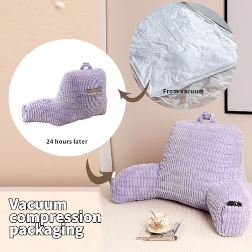 Reading Pillow for Sitting in Bed with Arm,Purple Corduroy,M - Image 4
