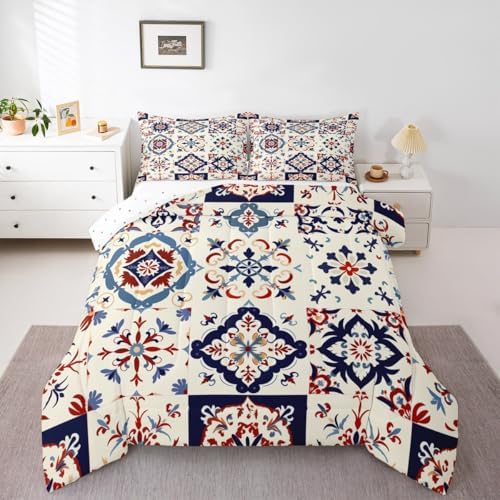 Erosebridal Mexican Style Twin Bedding Set,Colorful Talavera Tile Comforter Set for Kids Adults,Retro Vintage Floral Duvet Insert,Ethnic Mexico Aesthetic Bedroom Decor with 1 Pillowcase - Image 2