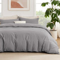 Bedsure Queen Duvet Cover with Fitted Sheet, Double Brushed Bedding, Grey by BEDSURE