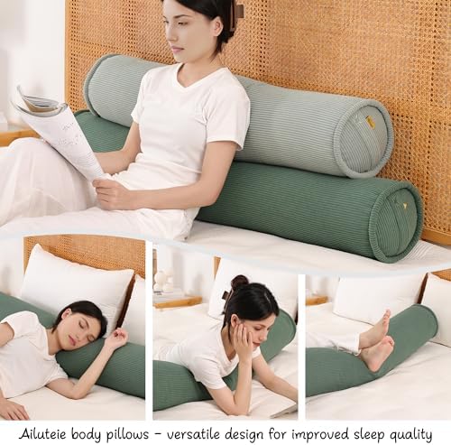 Corduroy Body Pillow, Round Bolster Cylinder Pillow for Adults, Soft Long Support Pillow for Bed & Sofa, Removable Washable Cover,59 x 7.87 Inches,Peacock Blue - Image 6