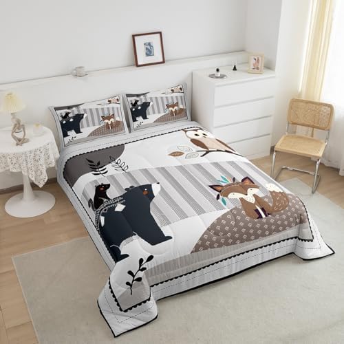 Castle Fairy Cute Animal Bedding Set Full Size,Bear Owl Fox & Plant Comforters for Girls & Teens,Indian Style Down Comforter with 2 Pillowcases - Image 4
