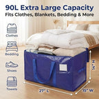 YAN & HIN 12 Pack Heavy Duty Moving Bags with Handles, Extra Large Moving Totes for Clothes, Blankets & Dorm, Strong Zippers, Reinforced Carrying Handles, Foldable Storage Bags for Moving & Travel - Image 2