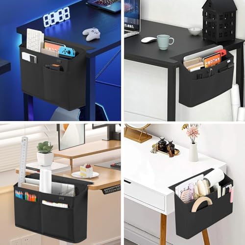 4 Pack Desk Side Hanging Organizer, Adhesive Storage Bag with Pockets for Magazine Ipad Notebook, for End Tables Home Office Desks Computer Workstations Dressing Table, Black - Image 2