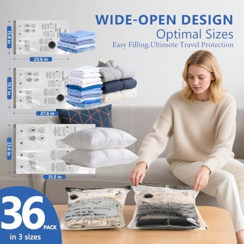 36 Pcs Travel Vacuum Bags for Clothing with Rechargeable Wireless air Pump - Image 3