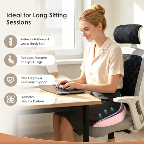 FLORICH Large Car Seat Cushion for Long Sitting, Ergonomic Memory Foam Driving Seat Cushion for Back & Sciatica Pain Relief, Non-Slip Washable Seat Cushion for Car, Driver, Office-Pink - Image 3
