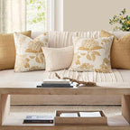 Foindtower Set of 2 Linen Floral Vintage Throw Pillow Covers Neutral Accent Print Decorative Cozy Cushion Covers Farmhouse Home Decor for Sofa Chair Couch Bed Living Room,24×24 Inch,Light Yellow - Image 6