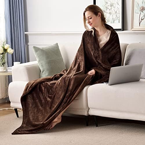 SOCHOW Flannel Fleece Blanket Queen Size, All Season Lightweight Super Soft Cozy Blanket for Bed or Couch, Brown 90inch X90'' - Image 2
