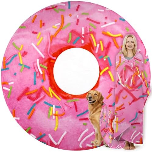 Zulay Kitchen Donut Blanket – 80 Inch Round Pink Glazed Throw – Soft 285 GSM Flannel Blanket for Adults & Kids – Funny, Cozy, Novelty Gift for Home, Travel & More by ZulayKitchen