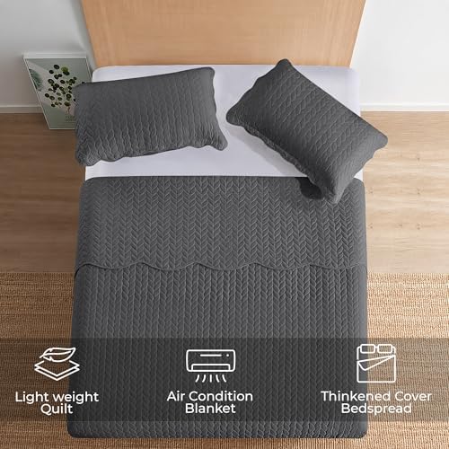 Twin Quilt Set Bedspread Coverlet Microfiber Bedding Leaf Charcoal 68x86 - Image 2