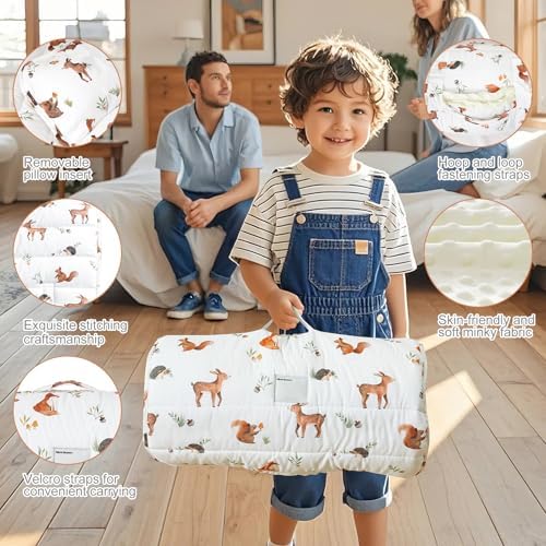 david's kids Toddler Nap Mat with Pillow and Minky Fleece Blanket, 55"x23",Ultra Soft Slumber Bags for Kids, Perfect for Preschool, Daycare, Kids Sleeping Bags with Rollup Design, Woodland Animals - Image 3