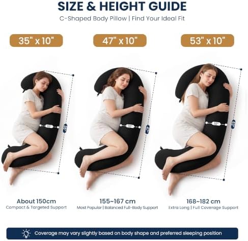 TranquilRelax C Shaped Body Pillow for Side Sleepers, Black-47 * 10" - Image 2