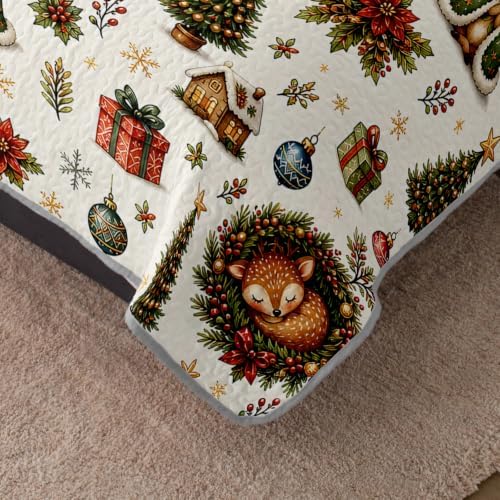 HOSIMA Christmas Deer Twin Quilt,Cute Holiday Bedspread for Room Decor. - Image 4