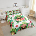 Erosebridal Cartoon Sloth Comforter Set Kawaii Sloth Bedding Palm Leaf Cherry Blossom Monstera Quilt Hawaiian Tropical Leaf Animal Duvet Insert for Kids Boys Girls, 3Pcs Full Size - Image 4