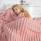 Exclusivo Mezcla Striped Queen Size Fleece Blanket for Bed, Pink - Image 2