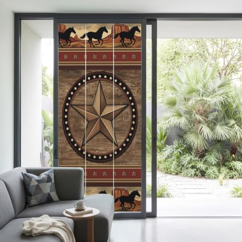 Window Privacy Film Frosted, Texas Star Rustic Non-Adhesive Static Cling Window Tint, Farmhouse Western Horse Wood Grain Insulated Windows Frosted Films for Living Room, 35.4 x 78.7 Inches - Image 2