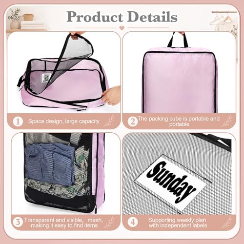 7 Pcs Packing Cubes for Travel Days of Week, Pastel, L - Image 3
