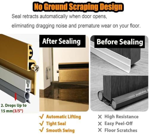 Automatic Door Sweeping Bottom Aluminum Alloy, 23in - 40in Surface Mount Type - Suitable for Door Bottom Sealing Sound Insulation Windproof Dustproof Light Blocking(Brown,76cm/29.9in) - Image 3