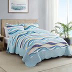 HoneiLife Queen Bedspreads Oversized - 106"x106" Coastal Quilt Sets, Beach Quilt 3-Piece, Nautical Bedspreads Ocean Coverlets, Lightweight Bed Cover, Summer Quilts - Image 3